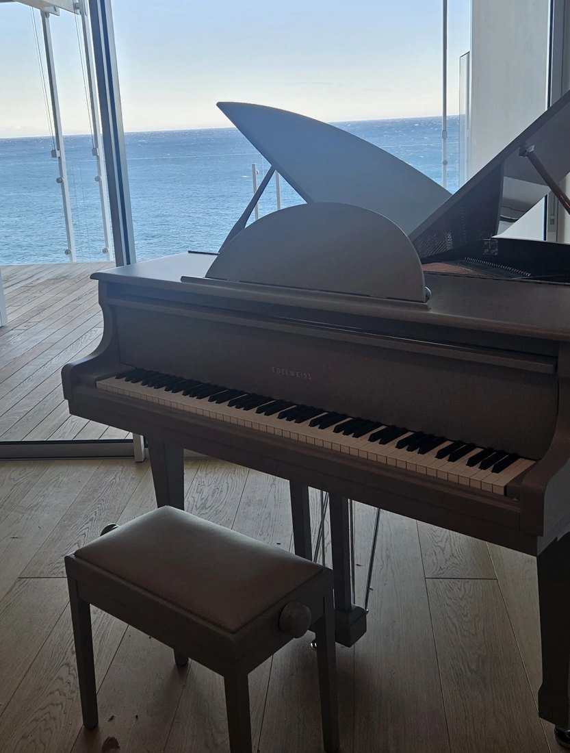 Piano à queue installé face à la mer